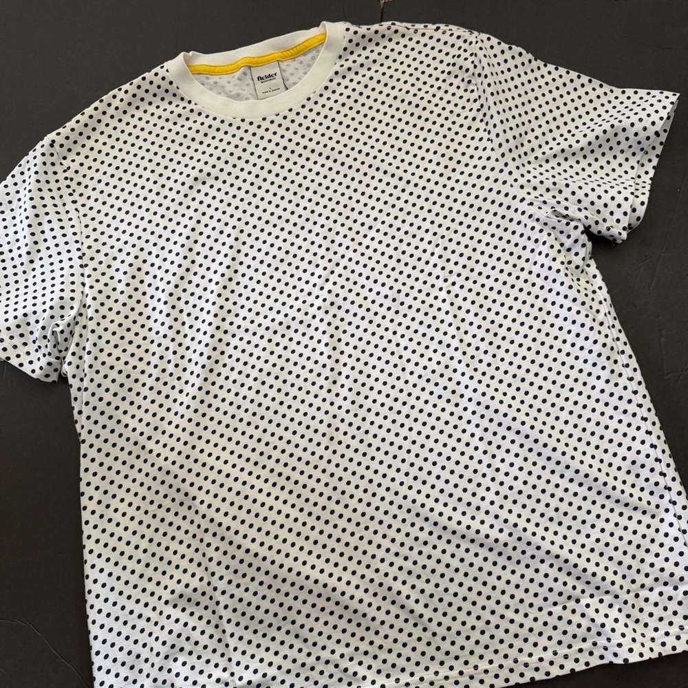 Men's White Short-Sleeve Crewneck T-Shirt with Black Polka Dot Print